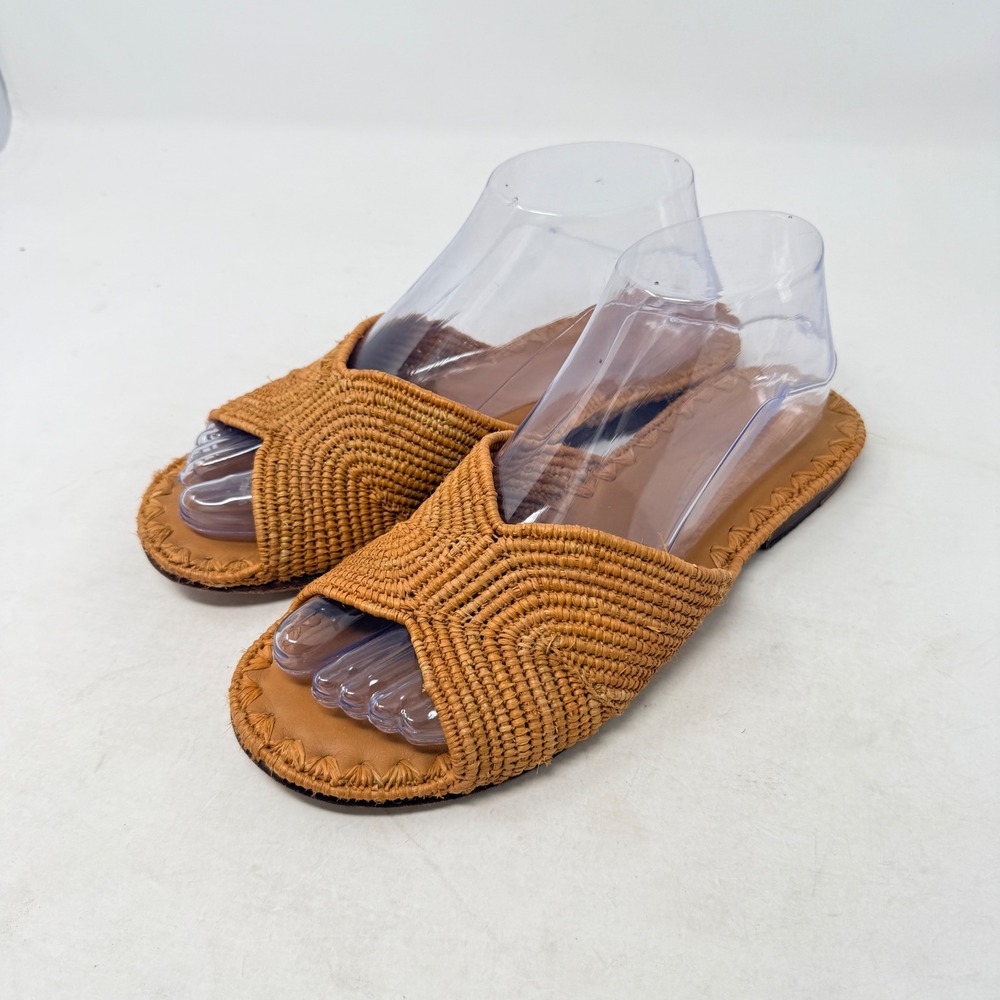 Carrie Forbes Raffia Slide Sandals Tan 38 Woven Flat Beach Resort Bohemian